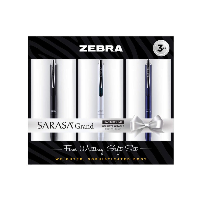 Zebra Pen Sarasa Grand Retractable Gel Pen Gift Set, White/Black/Navy Barrel, Medium Point, Black Ink, 3-Pack, Ideal for Gift Giving and Office Use (45373) - Image 1