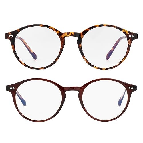 Gleyemor Blue Light Glasses for Men Women, Vintage Round Blue Light Blocking Computer Screen Glasses (Tortoise+Brown) - Image 1
