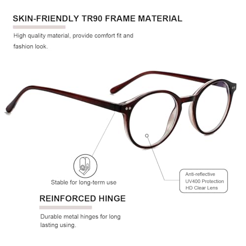 Gleyemor Blue Light Glasses for Men Women, Vintage Round Blue Light Blocking Computer Screen Glasses (Tortoise+Brown) - Image 5