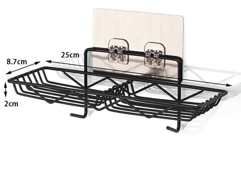Zurato Wall Mounted Soap Dish Holder with 2 Hook, Iron Punch-Free Wall Hanging Bathroom Storage Rack with Double Hook and Self Adhesive Sticker - Black - Image 5