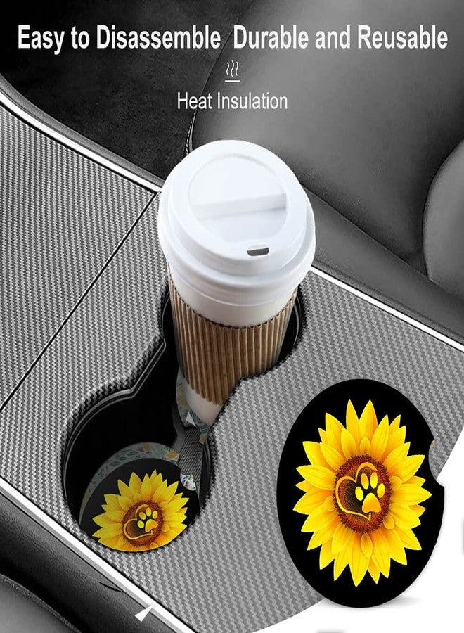 ZHIZHEND Ceramic Cup Holders Car Coasters for Women/Men,Cute Love Pattern Absorbent Drink Cup Car Holder Coasters with A Finger Notch 2.56" Pack of 2,Sunflower Dog Paw - Image 4