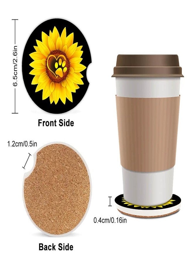 ZHIZHEND Ceramic Cup Holders Car Coasters for Women/Men,Cute Love Pattern Absorbent Drink Cup Car Holder Coasters with A Finger Notch 2.56" Pack of 2,Sunflower Dog Paw - Image 2