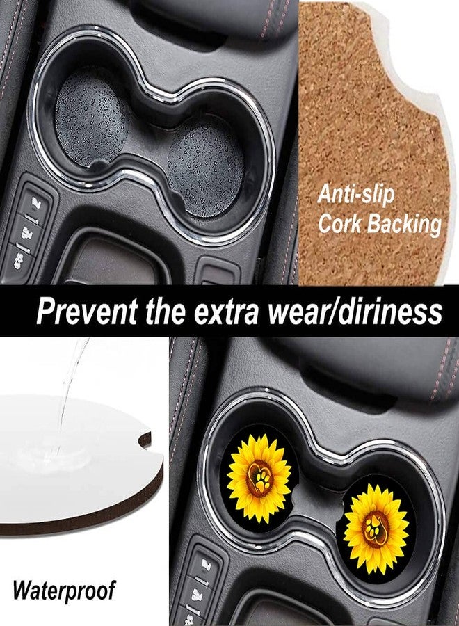 ZHIZHEND Ceramic Cup Holders Car Coasters for Women/Men,Cute Love Pattern Absorbent Drink Cup Car Holder Coasters with A Finger Notch 2.56" Pack of 2,Sunflower Dog Paw - Image 3