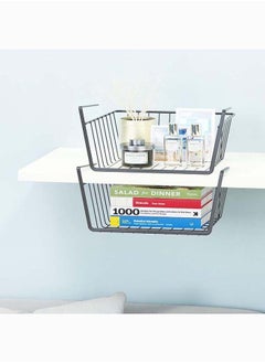 Mash 2 Pieces Under Shelf Basket 30cm Black Metal Wire Household Hanging Storage Bin Baskets with Open Front for Organizing Kitchen Cabinets, Cupboards, Pantries, Shelves, Desk, Bookshelf Pack of Two  - Image 2