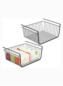 Mash 2 Pieces Under Shelf Basket 30cm Black Metal Wire Household Hanging Storage Bin Baskets with Open Front for Organizing Kitchen Cabinets, Cupboards, Pantries, Shelves, Desk, Bookshelf Pack of Two  - Image 1