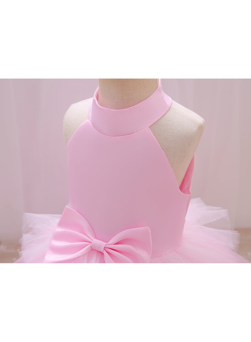 D'Daniela Brisget Girls Bow Front Side Layered Dress - Pink - Image 4