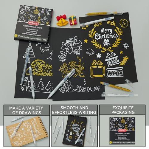 PANDAFLY Gold Silver White Gel Pens, 10 Pack, 1mm Extra Fine Point Gel Ink Pen, Opaque White Archival Ink Pens for Black Paper Drawing, Sketching, Card Making - Image 4