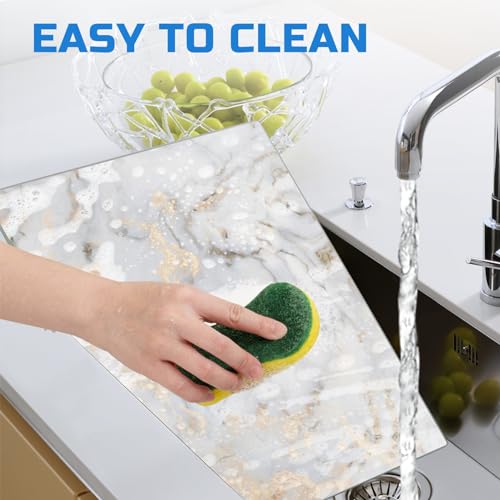 VSAR House Tempered Glass Cutting Board for Kitchen,16"x 12", Gold Marble Glass Chopping Board with Rubber Non Anti-Slip Feet, Dishwasher Safe, Scratch, Heat Resistant,Shatter Resistant - Image 3
