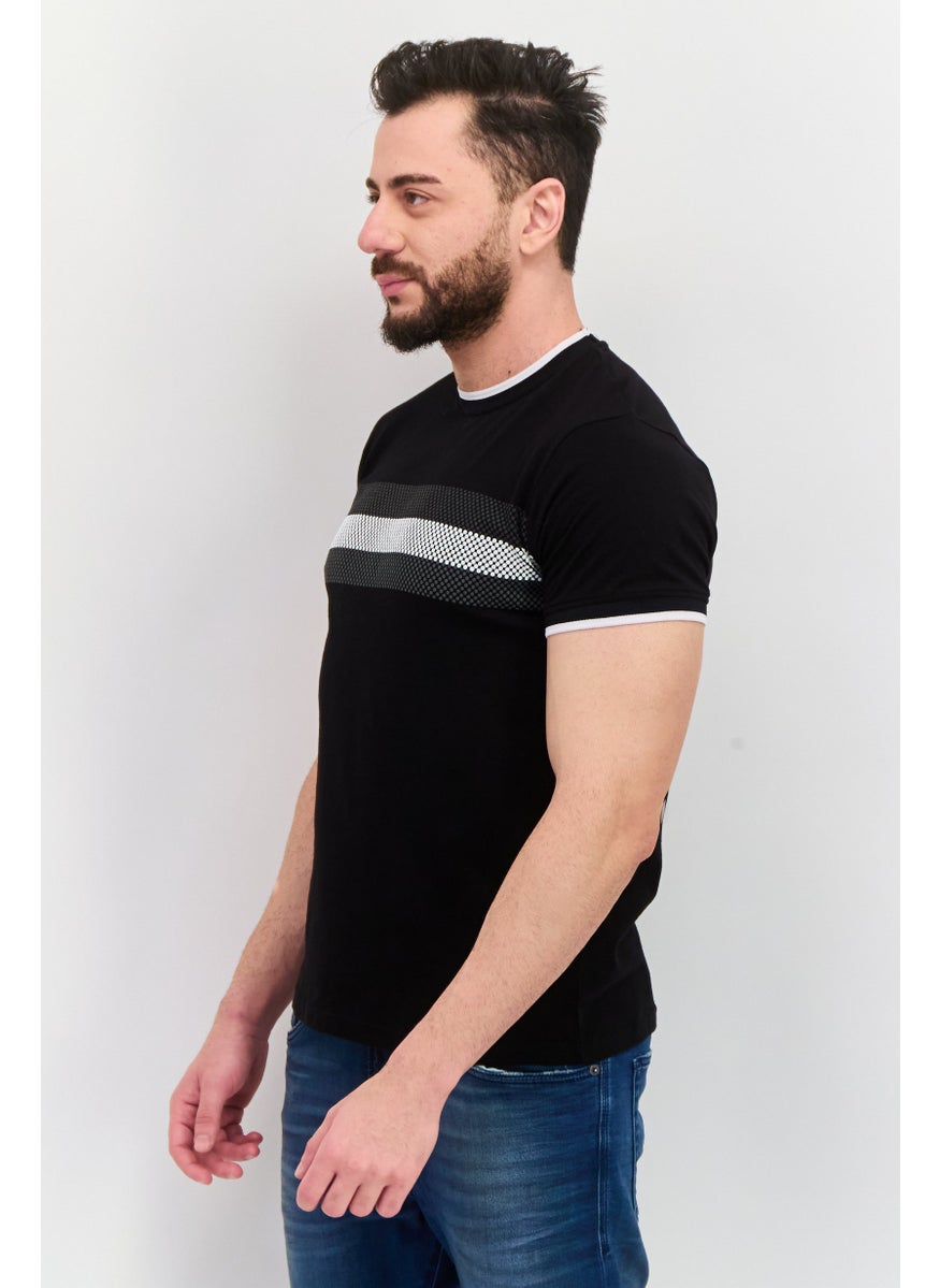 Modern Culture Men Crew Neck Short Sleeves Stripe T-Shirt, Black Combo  - Image 2