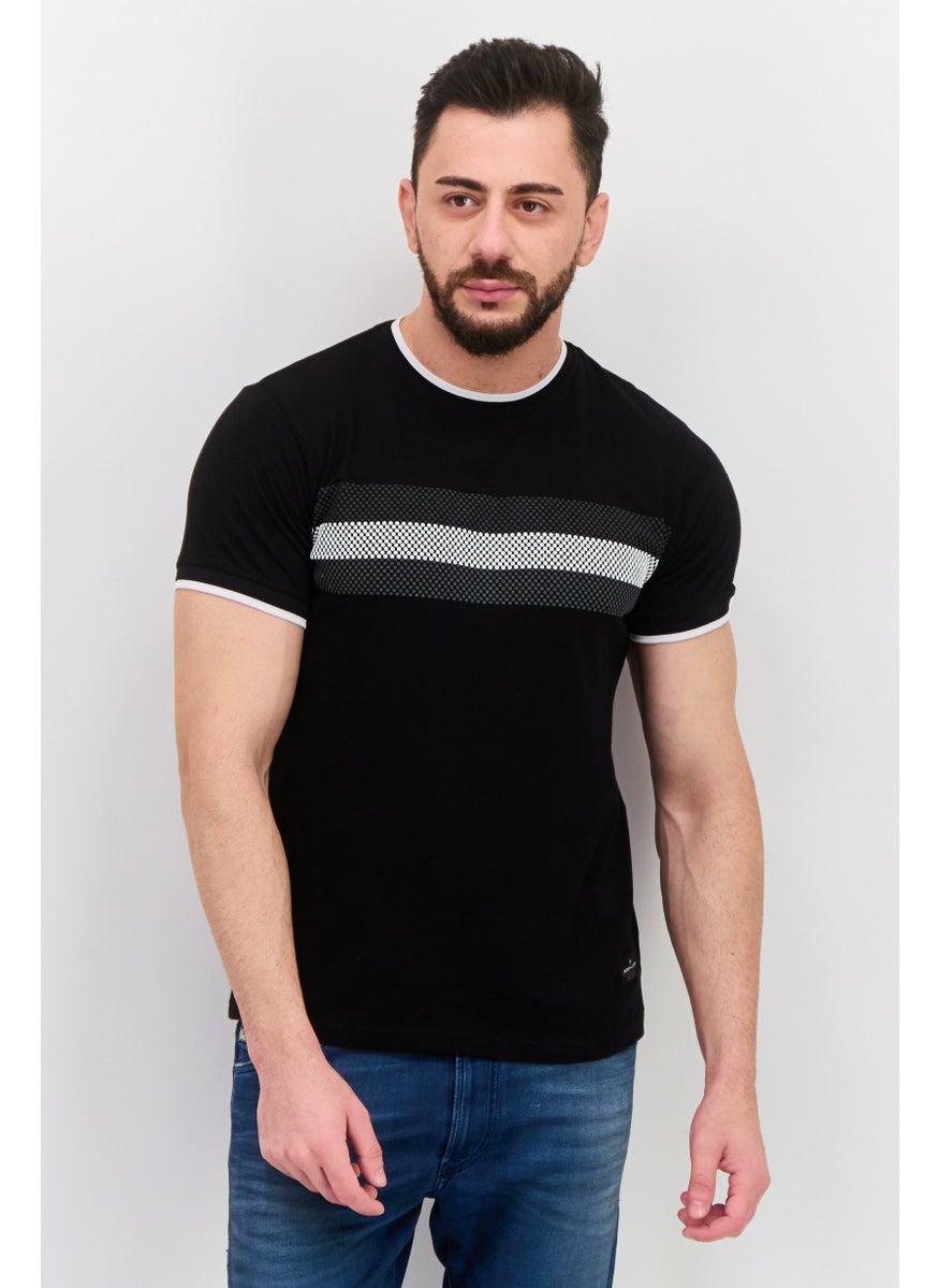 Modern Culture Men Crew Neck Short Sleeves Stripe T-Shirt, Black Combo  - Image 1