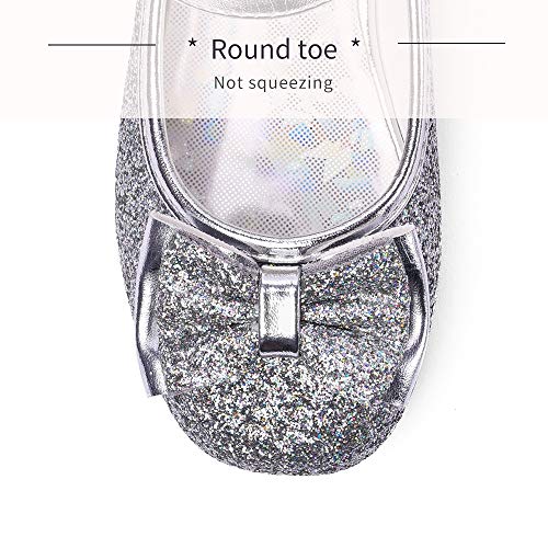Stelle Girls Dress Shoes Glitter Princess Shoe Flower Mary Jane Low Heels Party Wedding Prom Footwear for Toddler Kids(T08-Silver, 1ML) - Image 4