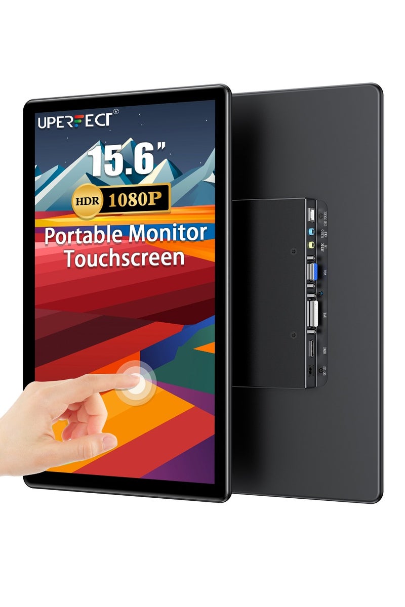 أوبيرفكت شاشة محمولة UPERFECT مقاس 15.6 بوصة 60 هرتز 5 نقاط شاشة تعمل باللمس 1920*1080 FHD IPS منفذ DVI و VGA و HDMI شاشة ثانية للكمبيوتر المحمول/التلفزيون/وحدة التحكم في الألعاب، قابلة للتركيب على VESA - Image 1