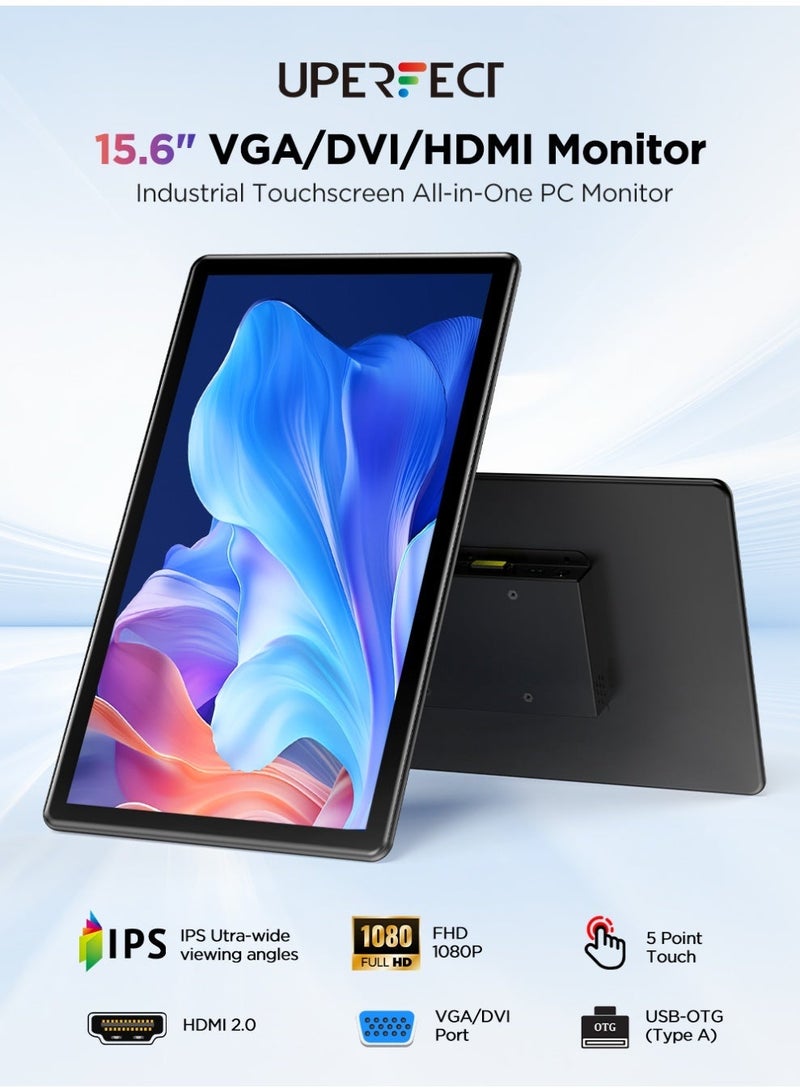 UPERFECT Portable Monitor 15.6 Inch 5 Point Touchscreen 1920*1080 FHD IPS DVI &VGA & HDMI Port Second Screen for Laptop/TV/Game Console, VESA Mountable - Image 2