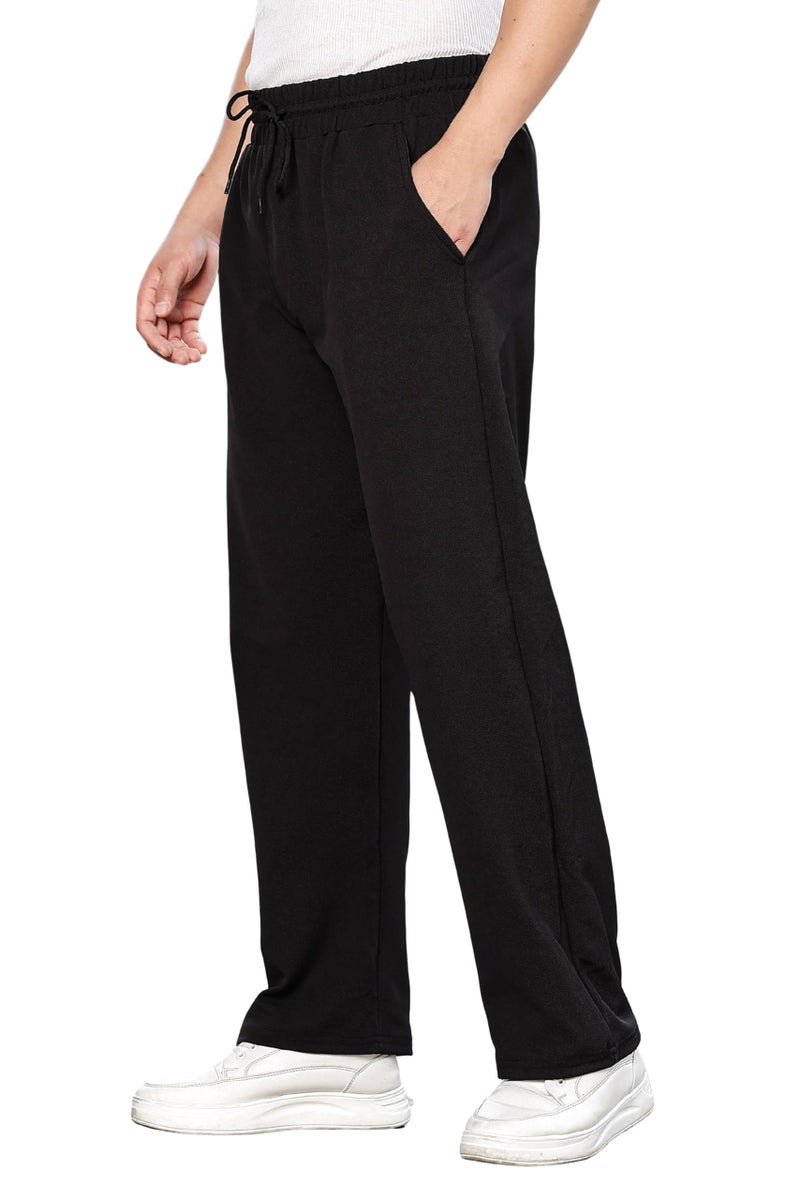SWADESI STUFF Men’s Polycotton Straight Fit Track Pants | Mid-Rise Joggers with Flexi Waistband & Pockets | Stretchable Casual Sports Wear Pants for Men (in, Alpha, M, Regular, Black) - Image 1