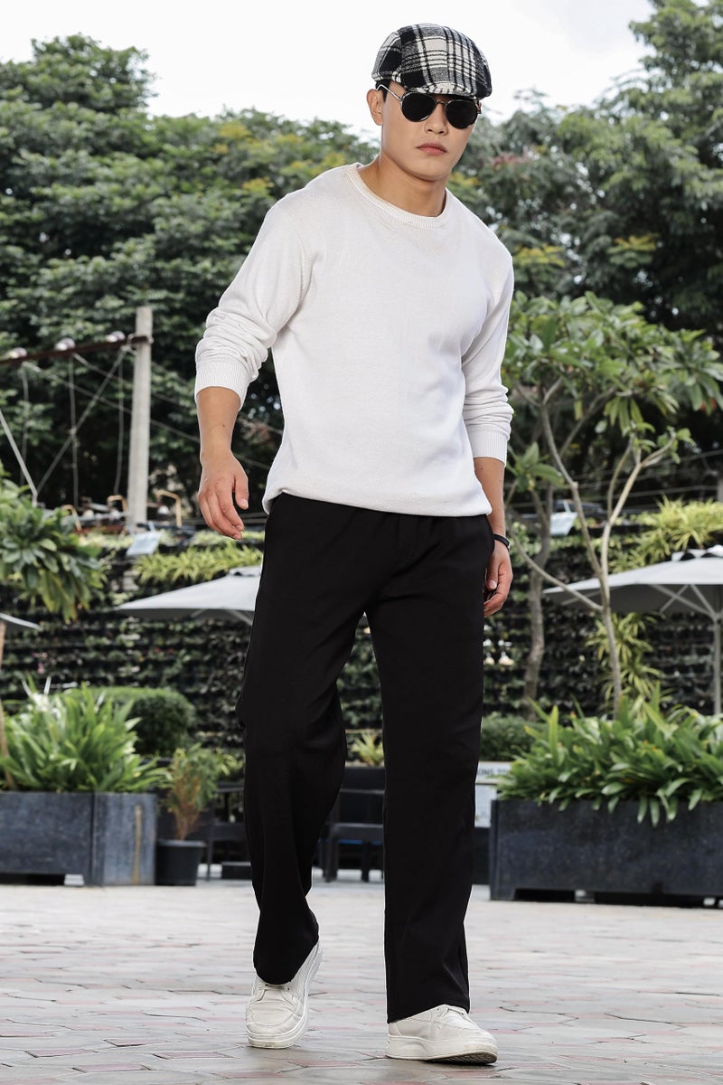 SWADESI STUFF Men’s Polycotton Straight Fit Track Pants | Mid-Rise Joggers with Flexi Waistband & Pockets | Stretchable Casual Sports Wear Pants for Men (in, Alpha, M, Regular, Black) - Image 2
