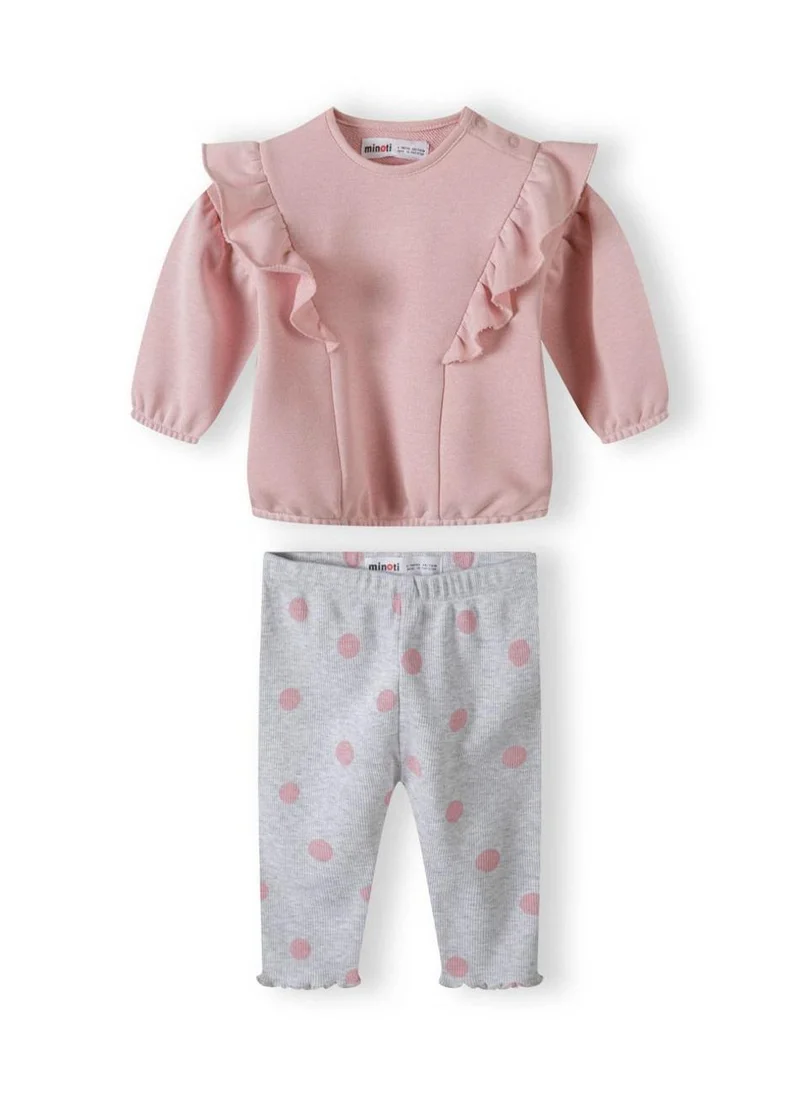 MINOTI Baby Long Sleeve Frill Shoulder Sweatshirt And Rib Legging Set