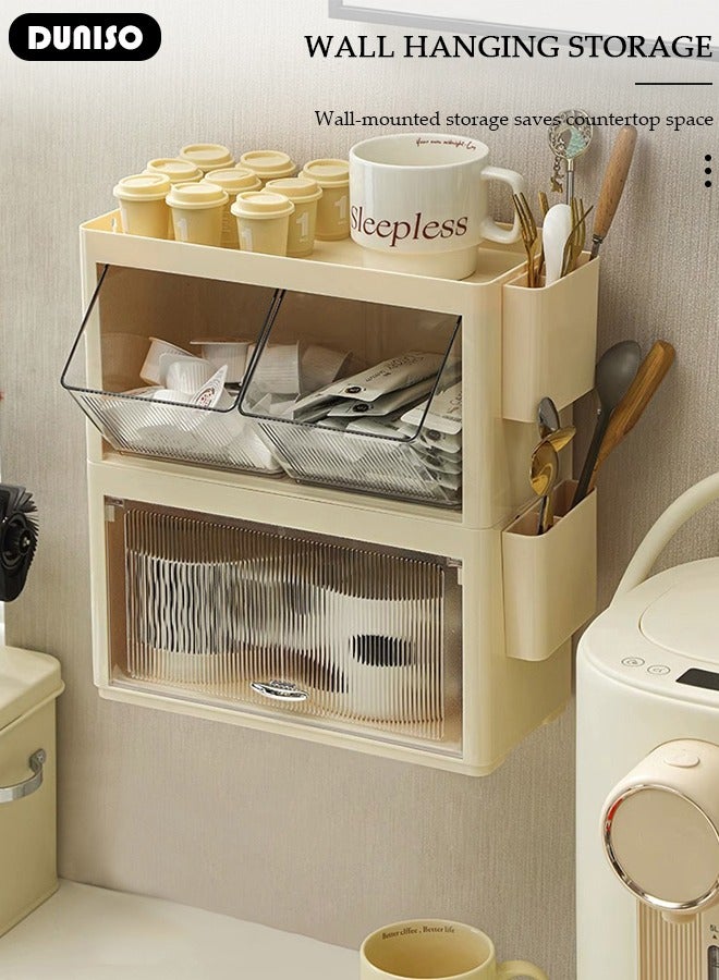 DUNISO Tea Bag Organizer, Stackable Plastic Tea Storage Box with Lid, Wall-mounted Tea Bag Holder, Coffee Pod Holder, Tea Bags Container Dispenser, Multi-layer Countertop Organizer for Sugar Packet, Coffee, in Kitchen, Countertop, Pantry  - Image 2