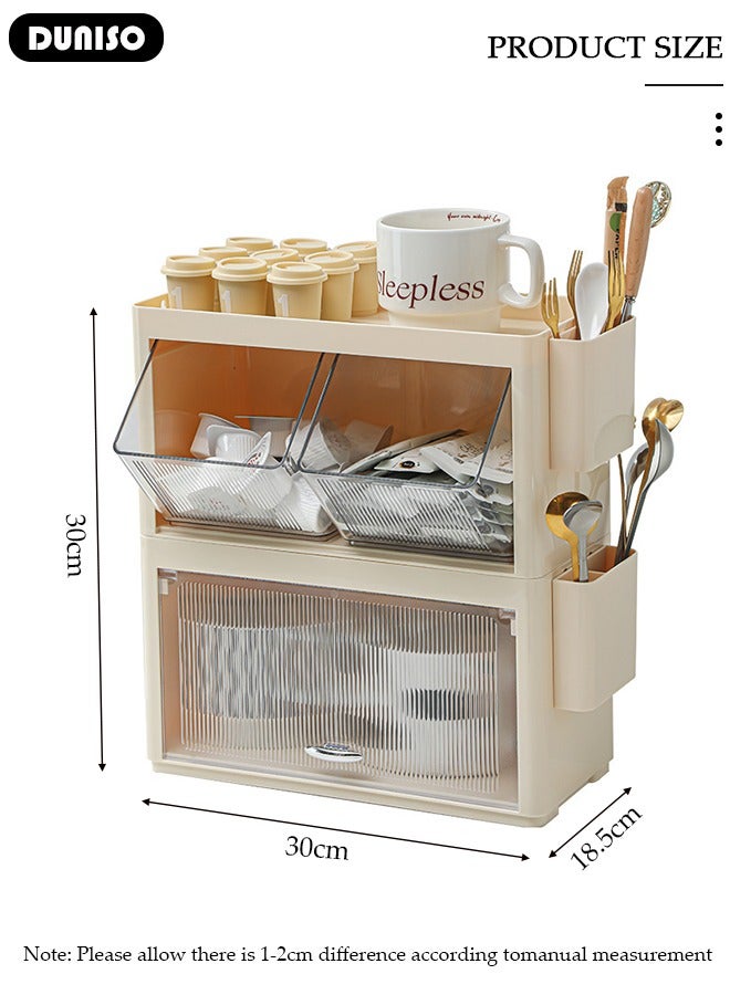 DUNISO Tea Bag Organizer, Stackable Plastic Tea Storage Box with Lid, Wall-mounted Tea Bag Holder, Coffee Pod Holder, Tea Bags Container Dispenser, Multi-layer Countertop Organizer for Sugar Packet, Coffee, in Kitchen, Countertop, Pantry  - Image 4
