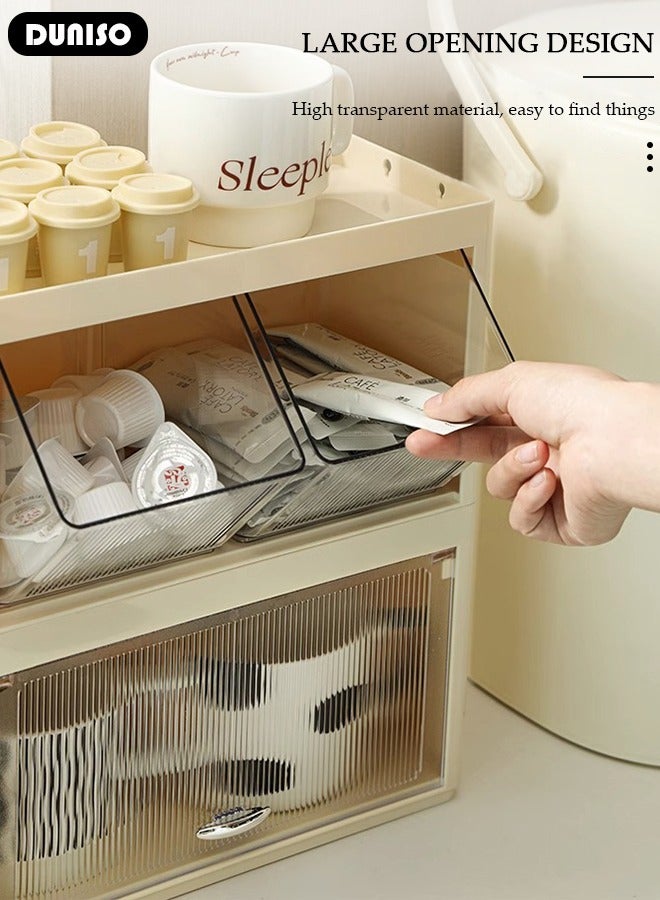 DUNISO Tea Bag Organizer, Stackable Plastic Tea Storage Box with Lid, Wall-mounted Tea Bag Holder, Coffee Pod Holder, Tea Bags Container Dispenser, Multi-layer Countertop Organizer for Sugar Packet, Coffee, in Kitchen, Countertop, Pantry  - Image 5