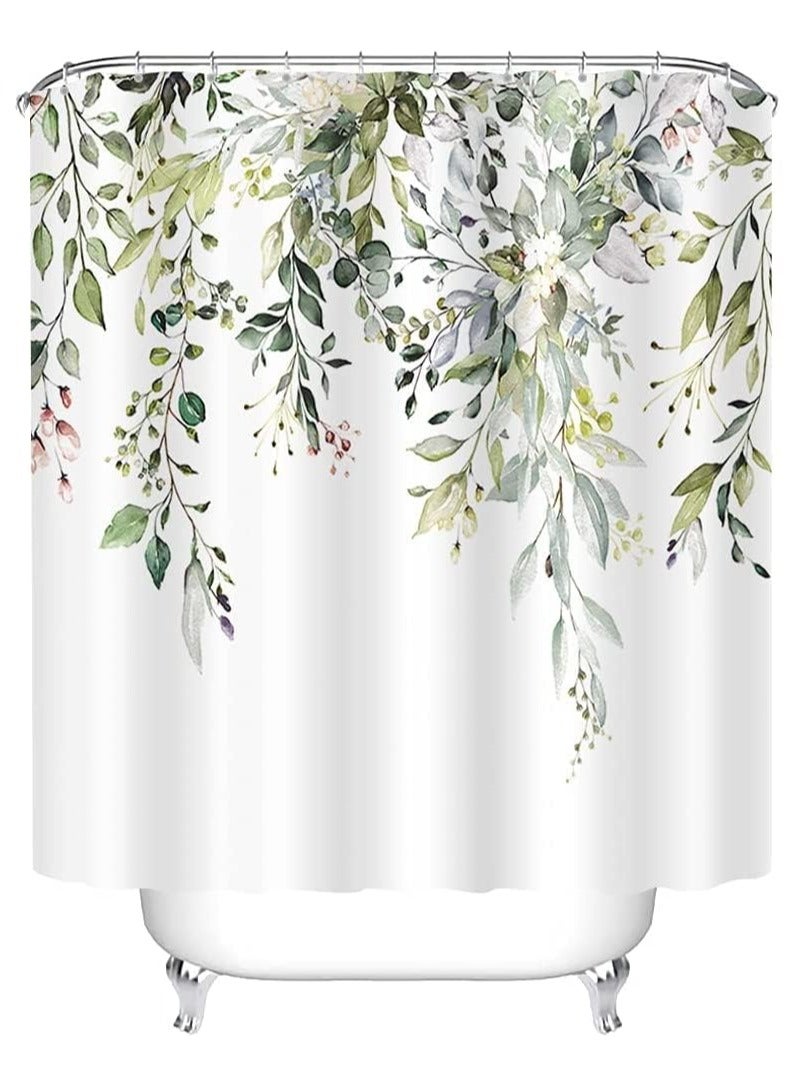 Dubkart Green Eucalyptus Shower Curtain, Bathroom Curtain Waterproof Anti-Mold Fashion Curtain Watercolor Leaves on The Top Plant with Floral Bathroom Decoration Shower Curtain Sets (180 * 180CM) with Hooks - Image 1