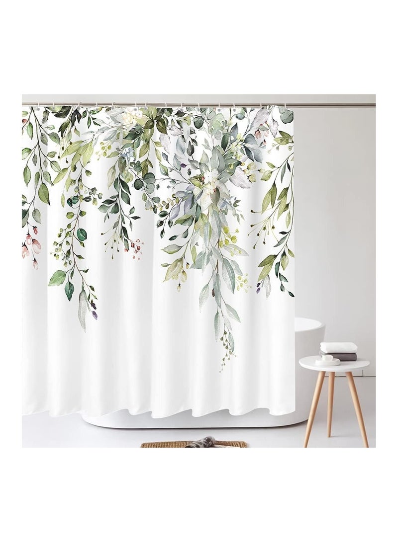 Dubkart Green Eucalyptus Shower Curtain, Bathroom Curtain Waterproof Anti-Mold Fashion Curtain Watercolor Leaves on The Top Plant with Floral Bathroom Decoration Shower Curtain Sets (180 * 180CM) with Hooks - Image 3