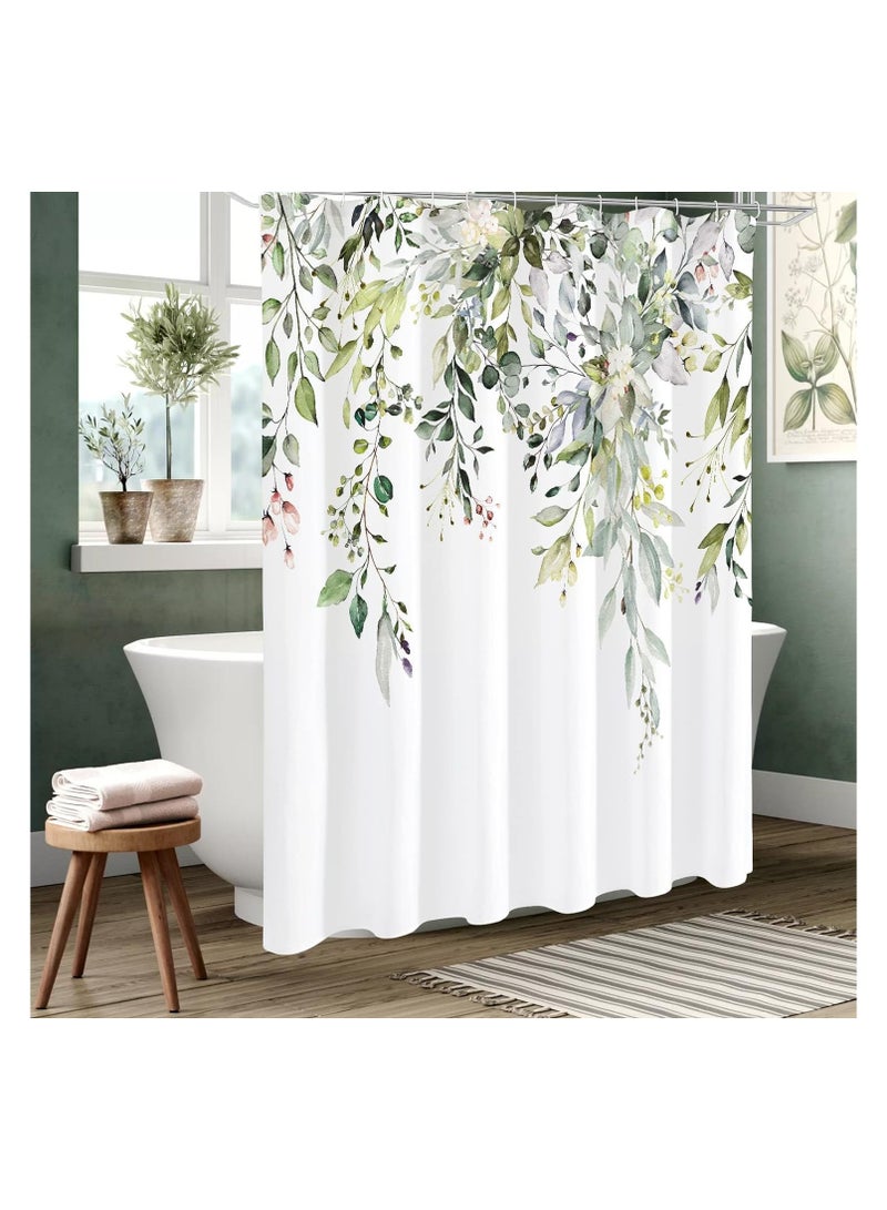 Dubkart Green Eucalyptus Shower Curtain, Bathroom Curtain Waterproof Anti-Mold Fashion Curtain Watercolor Leaves on The Top Plant with Floral Bathroom Decoration Shower Curtain Sets (180 * 180CM) with Hooks - Image 4