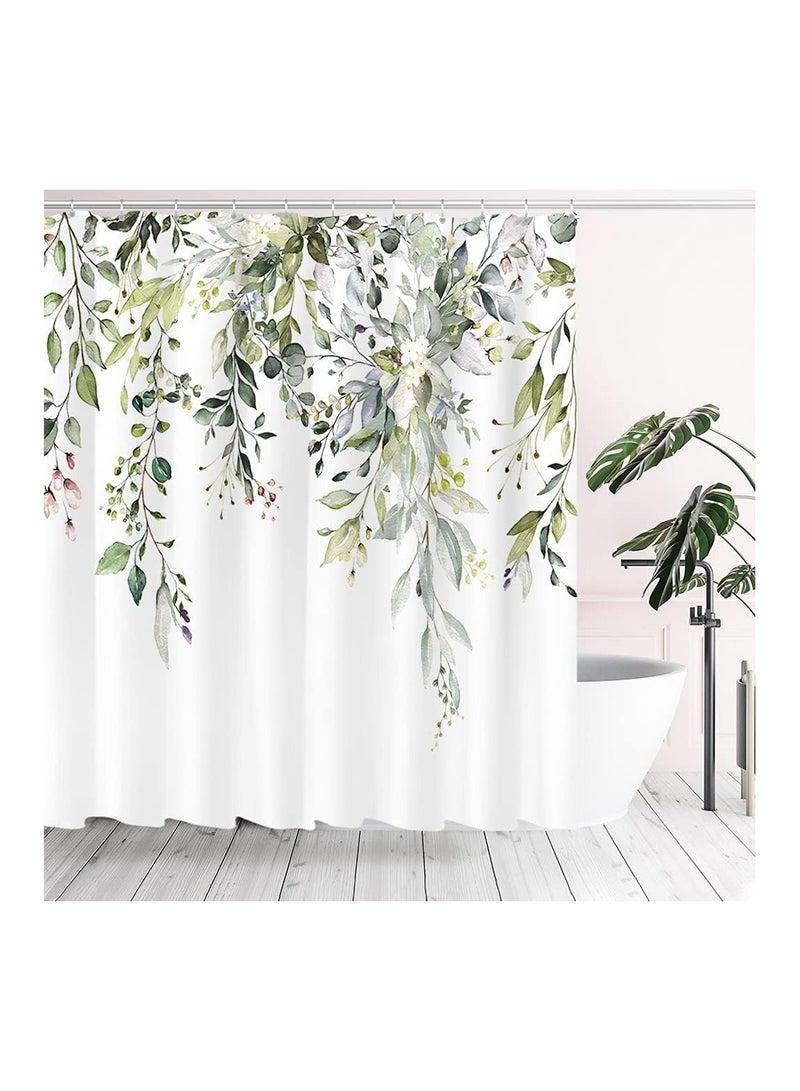 Dubkart Green Eucalyptus Shower Curtain, Bathroom Curtain Waterproof Anti-Mold Fashion Curtain Watercolor Leaves on The Top Plant with Floral Bathroom Decoration Shower Curtain Sets (180 * 180CM) with Hooks - Image 5
