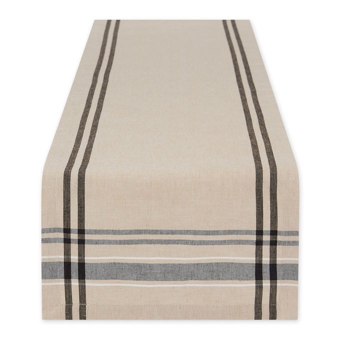 FRENCH STRIPE DINING TABLE COLLECTION FARMHOUSE STYLE TABLE RUNNER 14X72 INCHES TAUPEBLACK