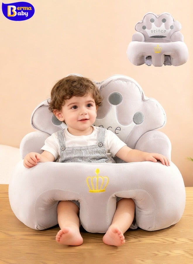 Berma Baby كرسي جلوس للأطفال، أريكة لعبة للأطفال، مقعد دعم للأطفال، مقعد تعليمي مريح للأطفال، كرسي تعليمي للجلوس والتغذية، أريكة أرضية ناعمة ومحببة للأطفال للعب، مناسبة للأولاد والبنات (رمادي كراون) - Image 1