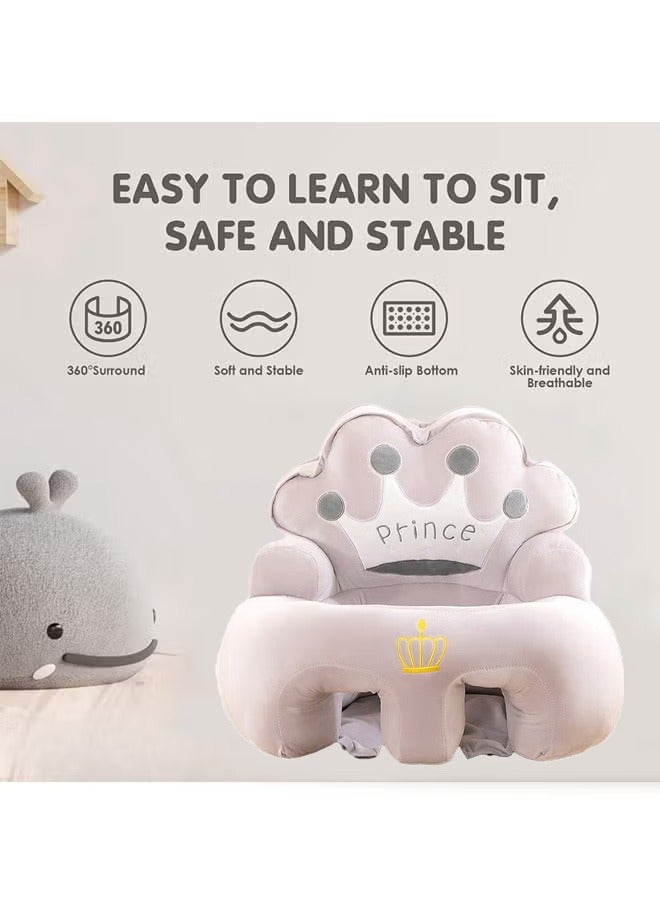 Berma Baby كرسي جلوس للأطفال، أريكة لعبة للأطفال، مقعد دعم للأطفال، مقعد تعليمي مريح للأطفال، كرسي تعليمي للجلوس والتغذية، أريكة أرضية ناعمة ومحببة للأطفال للعب، مناسبة للأولاد والبنات (رمادي كراون) - Image 4