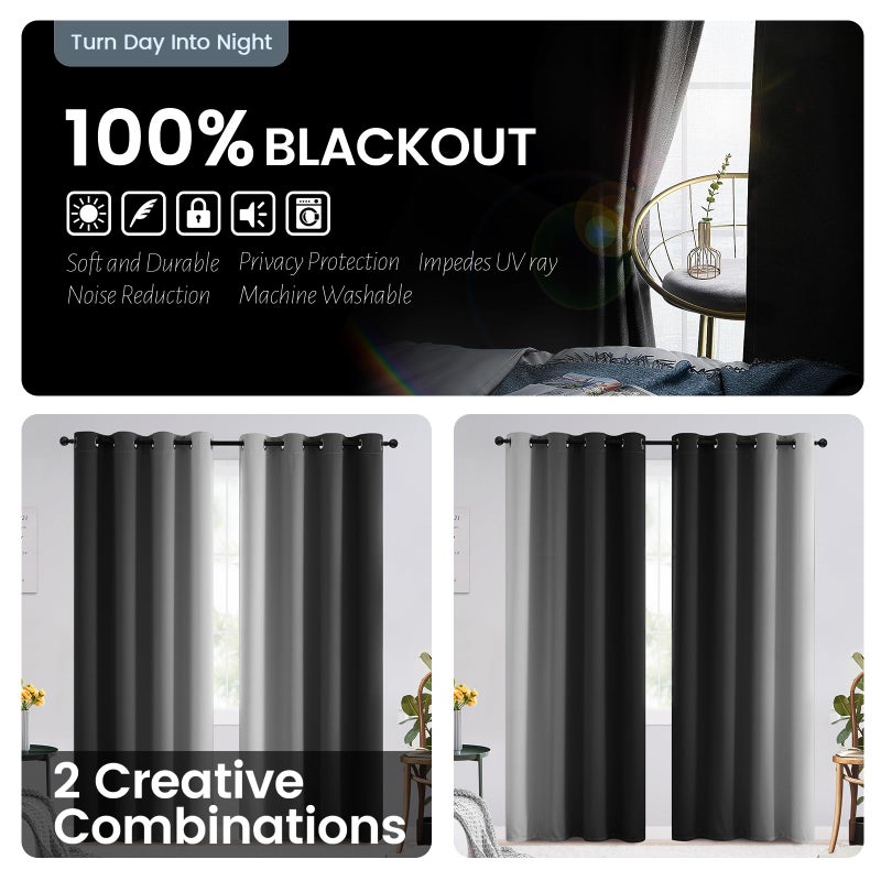 SimpleHome Ombre 100% Blackout Curtains for Bedroom 84 Inches Long, Black with White Liner Room Darkening Thermal Insulated Grommet Curtain/Drapes for Living Room,2 Panels Set - Image 5