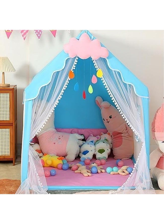 DUNISO خيمة أطفال كبيرة داخلية، خيمة لعب للأطفال، مع أضواء خيط النجوم، قلعة أميرة داخلية، لعبة منزل للعب الممتع والمبتكر، خيمة لعب للأطفال، زينة حفلة عيد الميلاد، 120*100*130 سم، زرقاء - Image 1
