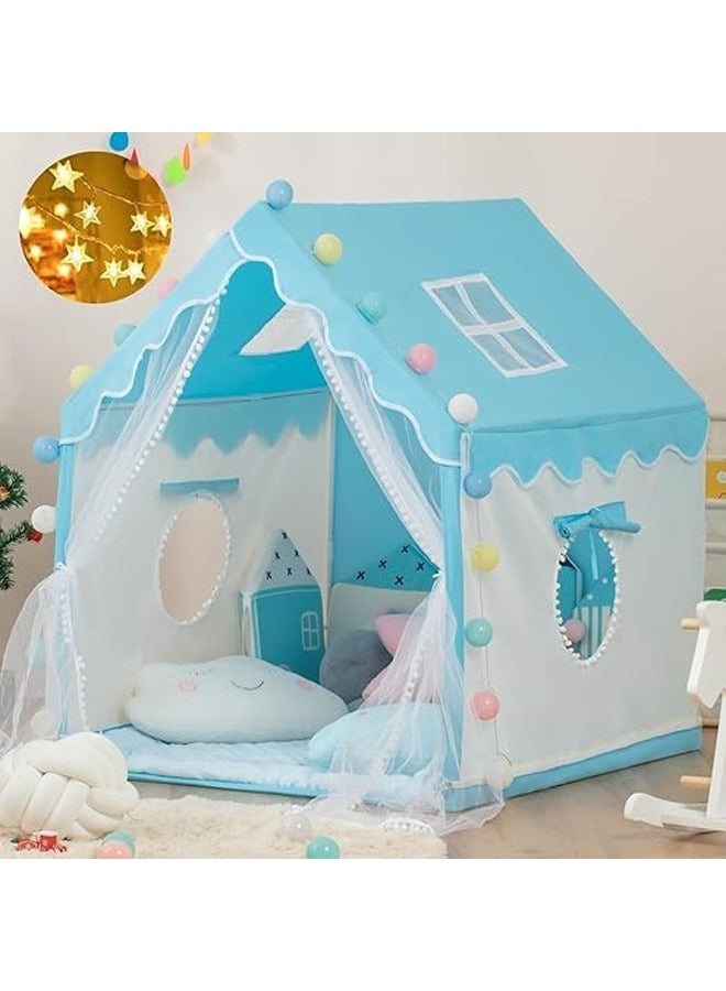DUNISO خيمة أطفال كبيرة داخلية، خيمة لعب للأطفال، مع أضواء خيط النجوم، قلعة أميرة داخلية، لعبة منزل للعب الممتع والمبتكر، خيمة لعب للأطفال، زينة حفلة عيد الميلاد، 120*100*130 سم، زرقاء - Image 2