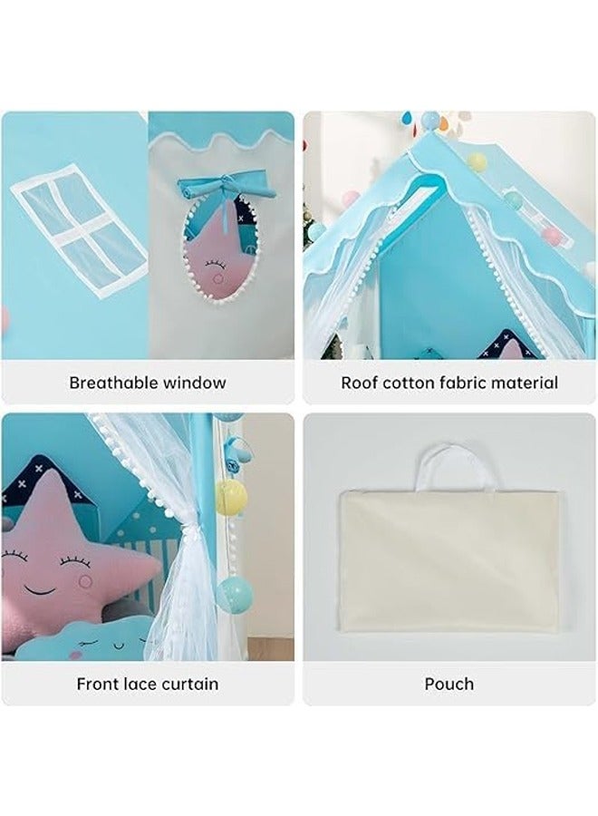 DUNISO خيمة أطفال كبيرة داخلية، خيمة لعب للأطفال، مع أضواء خيط النجوم، قلعة أميرة داخلية، لعبة منزل للعب الممتع والمبتكر، خيمة لعب للأطفال، زينة حفلة عيد الميلاد، 120*100*130 سم، زرقاء - Image 3