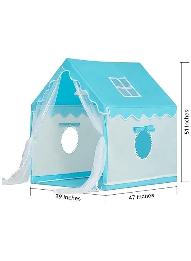 DUNISO خيمة أطفال كبيرة داخلية، خيمة لعب للأطفال، مع أضواء خيط النجوم، قلعة أميرة داخلية، لعبة منزل للعب الممتع والمبتكر، خيمة لعب للأطفال، زينة حفلة عيد الميلاد، 120*100*130 سم، زرقاء - Image 4