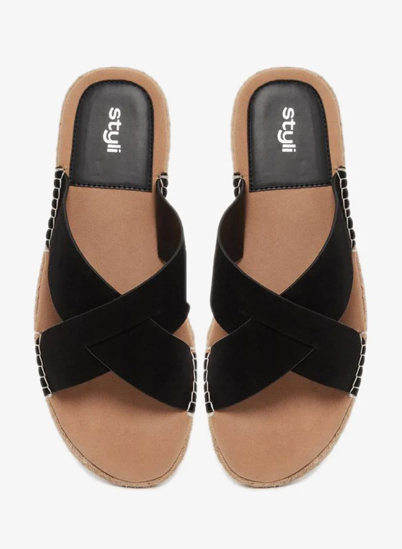 Styli Styli Cross Strap Jute Espadrille Sandals