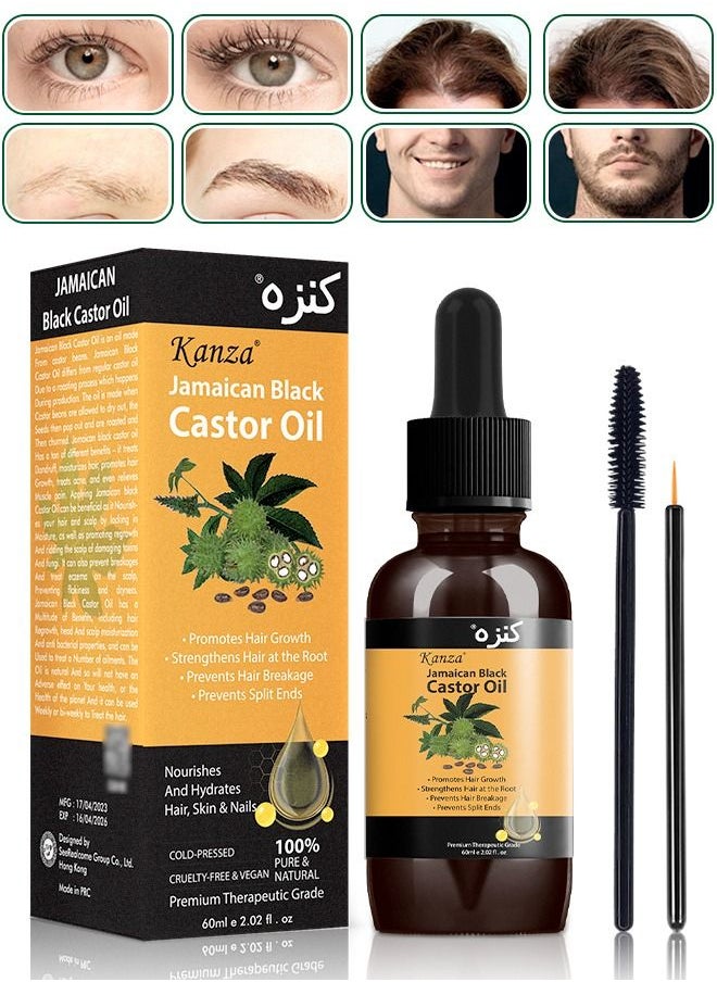 Kanza - 60ml Jamaican Black Castor Oil for Hair 100% Pure Cold Pressed Stimulate Growth for Hair Eyelashes Eyebrows Nails Skin Moisturizer Hair Oil and Body Oil Moisturizing Massage Oil - Image 1
