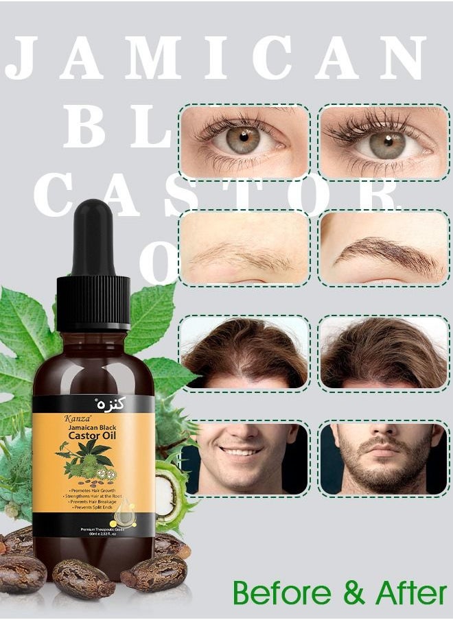 Kanza - 60ml Jamaican Black Castor Oil for Hair 100% Pure Cold Pressed Stimulate Growth for Hair Eyelashes Eyebrows Nails Skin Moisturizer Hair Oil and Body Oil Moisturizing Massage Oil - Image 1