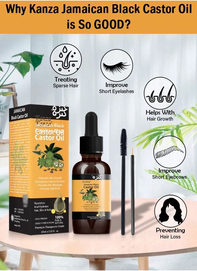 Kanza - 60ml Jamaican Black Castor Oil for Hair 100% Pure Cold Pressed Stimulate Growth for Hair Eyelashes Eyebrows Nails Skin Moisturizer Hair Oil and Body Oil Moisturizing Massage Oil - Image 1