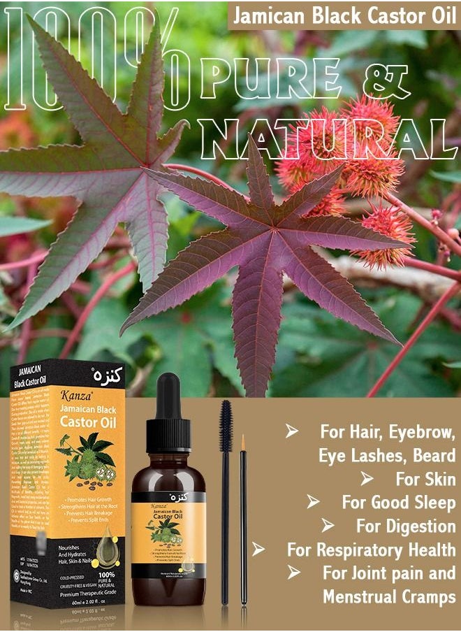 Kanza - 60ml Jamaican Black Castor Oil for Hair 100% Pure Cold Pressed Stimulate Growth for Hair Eyelashes Eyebrows Nails Skin Moisturizer Hair Oil and Body Oil Moisturizing Massage Oil - Image 1