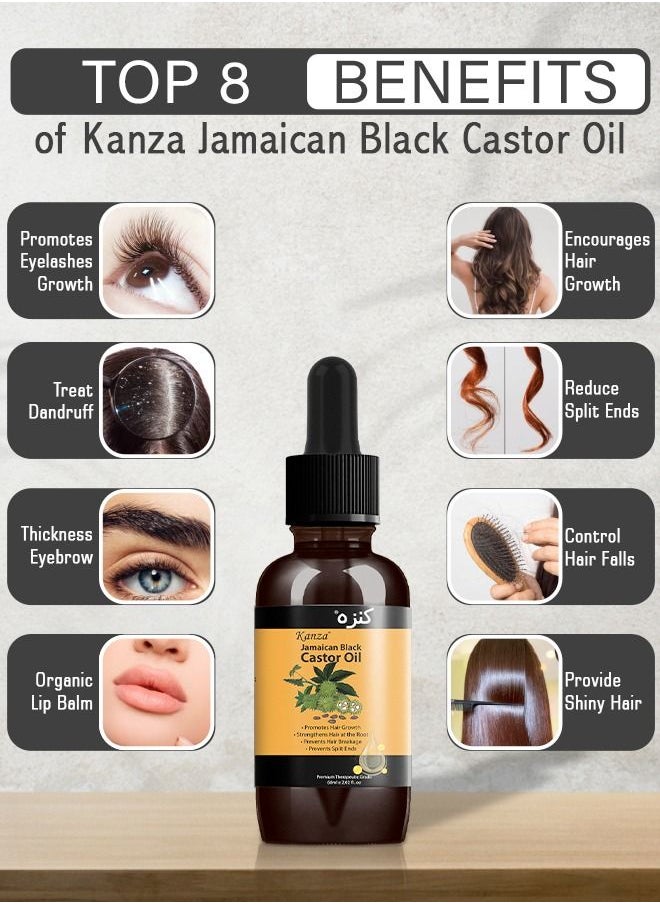 Kanza - 60ml Jamaican Black Castor Oil for Hair 100% Pure Cold Pressed Stimulate Growth for Hair Eyelashes Eyebrows Nails Skin Moisturizer Hair Oil and Body Oil Moisturizing Massage Oil - Image 1
