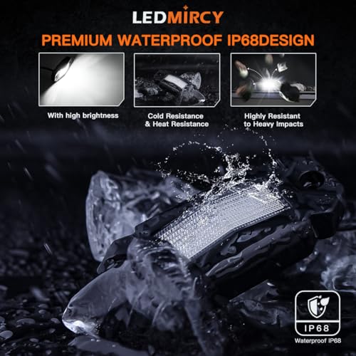 LEDMIRCY R2 Pure White Rock Lights Kit with Roker Switch Wire Harness 12PCS LED Rock Lights White for Offroad Trucks ATV UTV SUV Underglow Lights Trail Rig Lights Under Body High Power Waterproof - Image 3