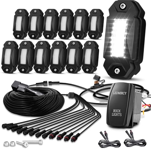 LEDMIRCY R2 Pure White Rock Lights Kit with Roker Switch Wire Harness 12PCS LED Rock Lights White for Offroad Trucks ATV UTV SUV Underglow Lights Trail Rig Lights Under Body High Power Waterproof - Image 1