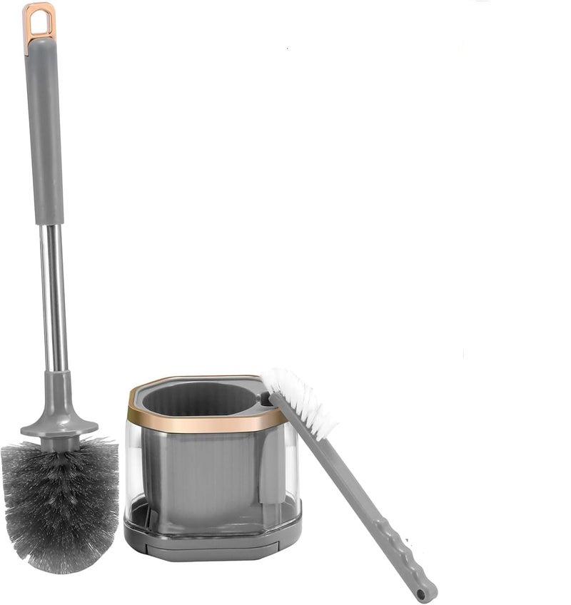 Krishn Kunj 4 In 1 Toilet Cleaning Brush And Holder Set For Bathroom, Soft Silicone Bristle Toilet Brush, Removable Water Drawer, Ergonomic Long-Handled Toilet Brush (Silicon Brush), Grey - Image 1