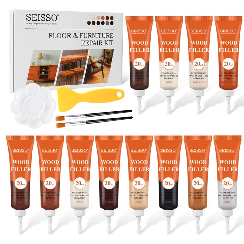 SEISSO 12 Colors Furniture Wood Floor Repair Kit, Furniture Touch Up Kit Cover Wood Furniture Scratch Restorer Filler for Table, Door, Desk, Cabinet - Image 1