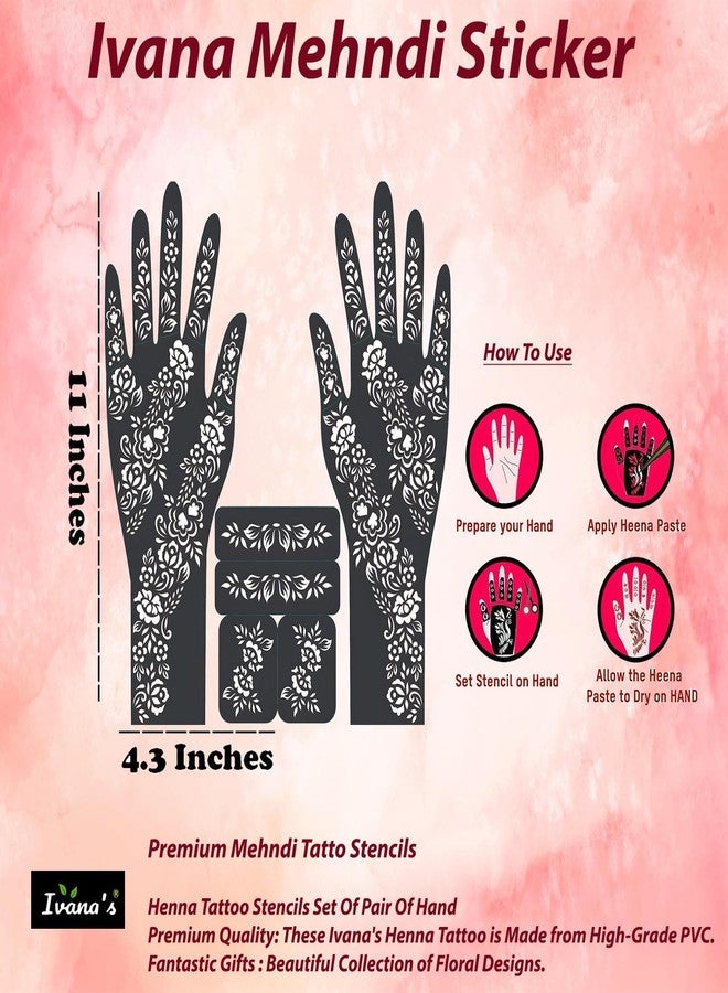 Ivana's Full Hand Elegant Floral Pattern Bridal Mehndi Stencil Sticker for Bride’s Special Day Functions Easy to Use with Instant Beautiful Design | DES-1055 - Image 3