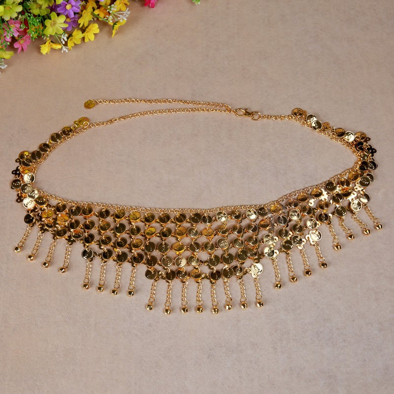 Dancer Coin Belly Dance Waist Chain Belly Dance Belt Waist Chain Waist Decoration Oriental Dance Waist Chain Metal Waist Chain(Gold, Free size) - Image 1