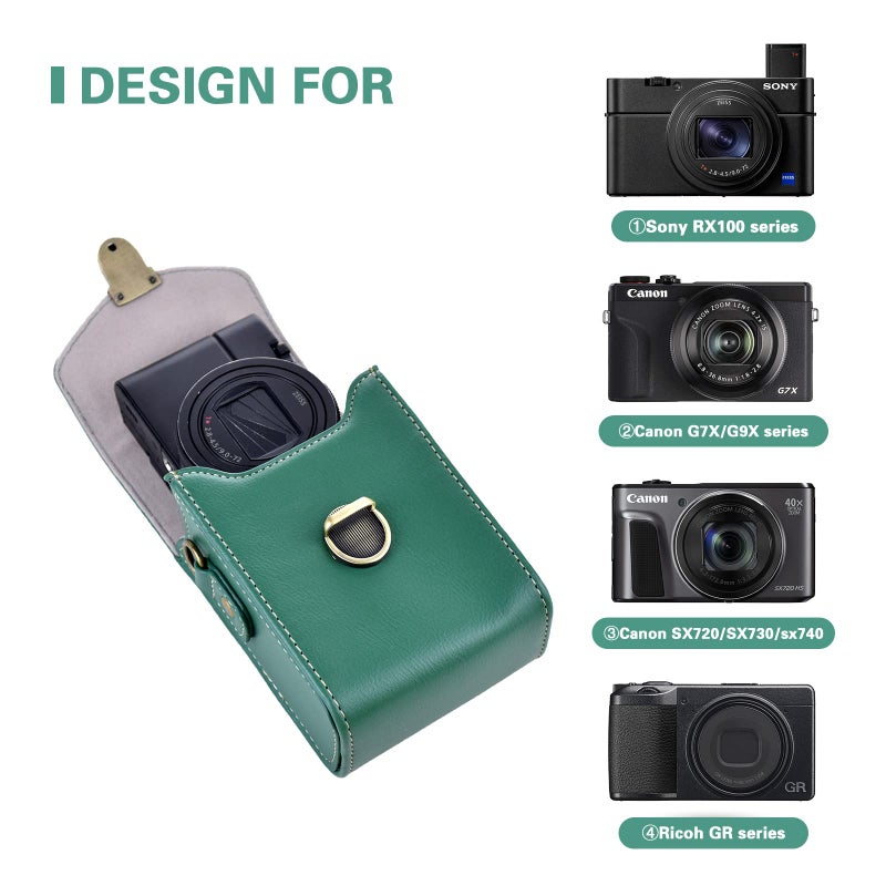 Rieibi Camera Case for Sony RX100 & HX Series - Retro Leather Case for Ricoh GR IIIx/Ricoh GR III II/Canon G7X II/G7X III / SX720/SX730/SX740 / G9X/G9X II - Green - Image 2