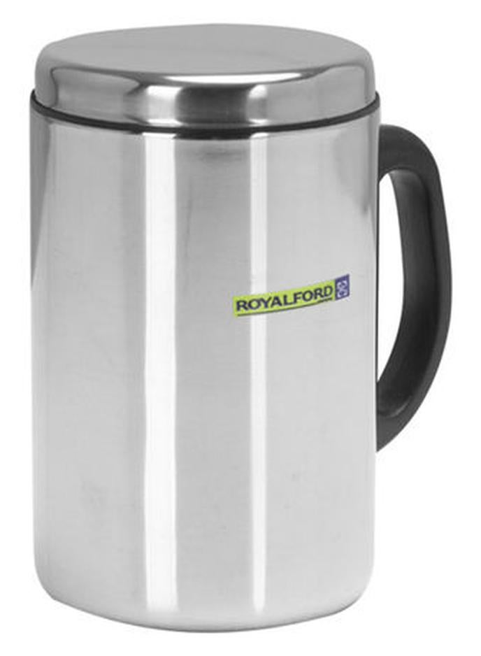 Royalford Mug With Lid Double Wall Stainless Steel 350Ml 9X9.5X13Cm Hot Cold Multicolor Silver - Image 1