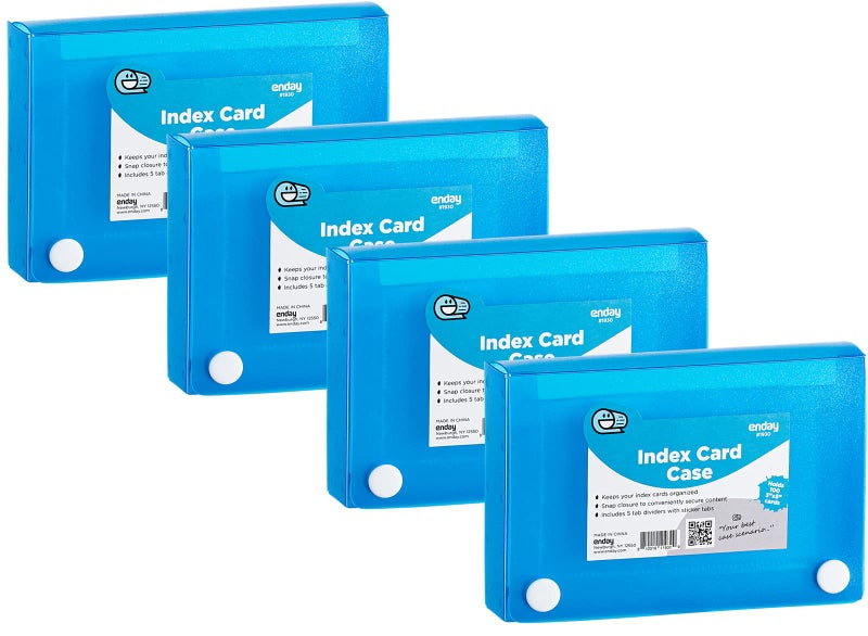 Enday Index Card Holder Blue, 3x5 Note Flash Card Organizer Case, File Box with 5 Dividers, Notecard Box Holds 100 Cards, Also Available in Red, Purple, Green, Pink, Grey, 4 Pack - Image 1